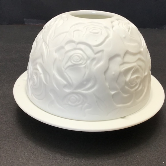 Fairy Lamp Votive Candle Holder Bisque Lithophane Roses Pattern Seagull Studios - Picture 4 of 7